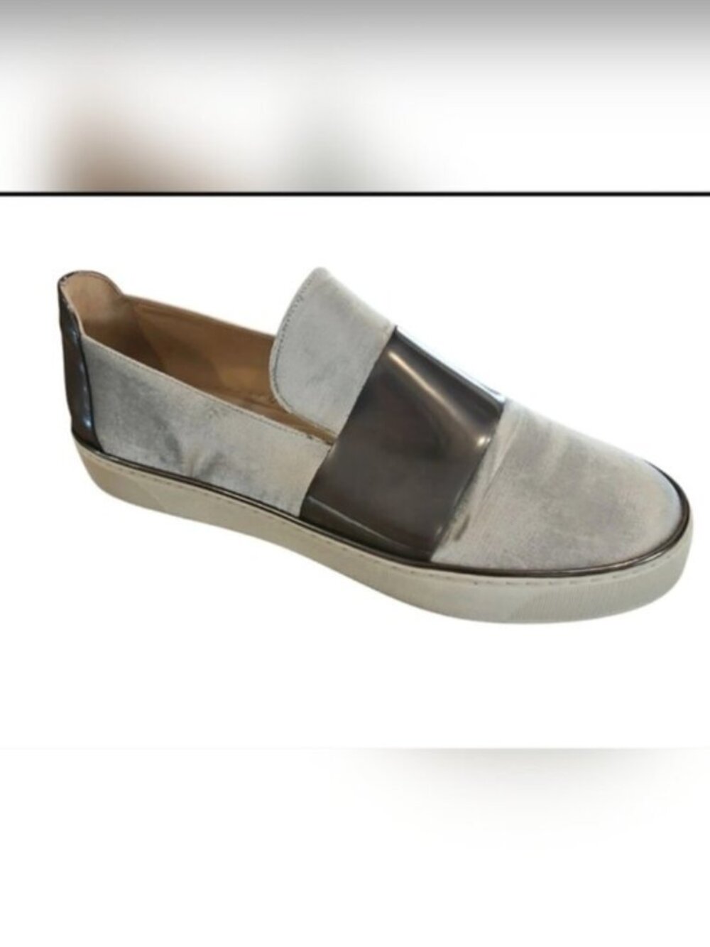 Stuart Weitzman Boyband in Argento SZ 9.5 Gray Velvet Gunmetal Band 1" Platform
